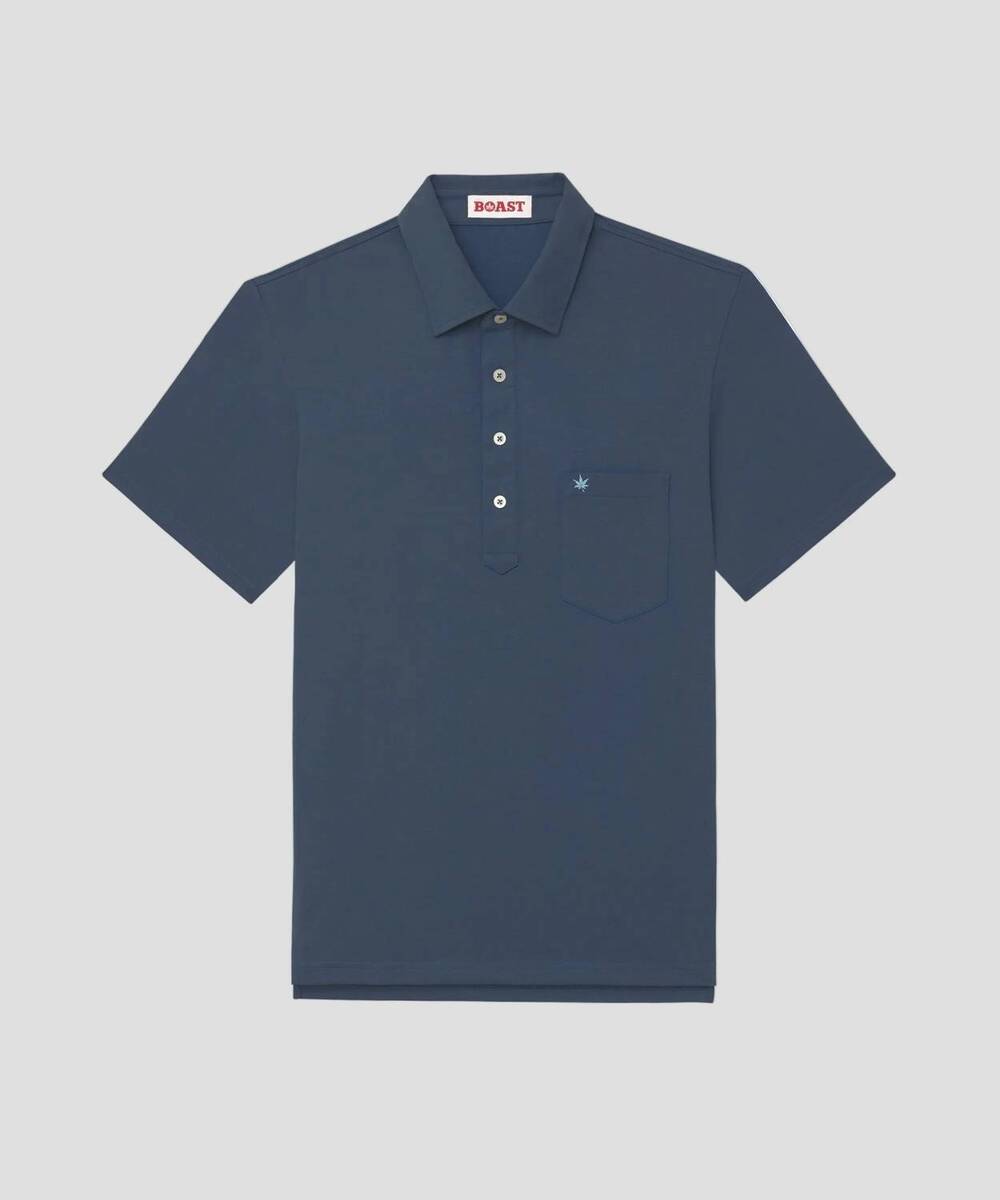 NEW BOAST men's performance club polo in varsity blue